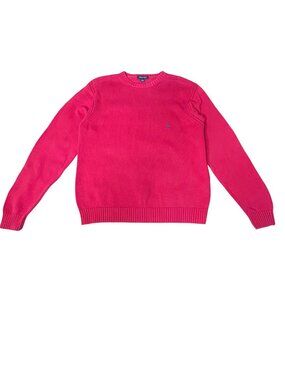 Nautica Mens Red Cotton Sweater Crewneck Medium Long Sleeve Logo Detail